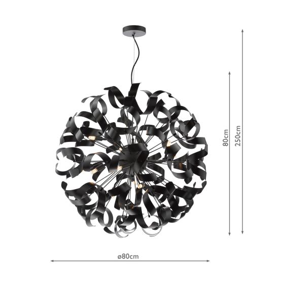 Där Lighting Swash 12 Light Pendant Black With Black Ribbons