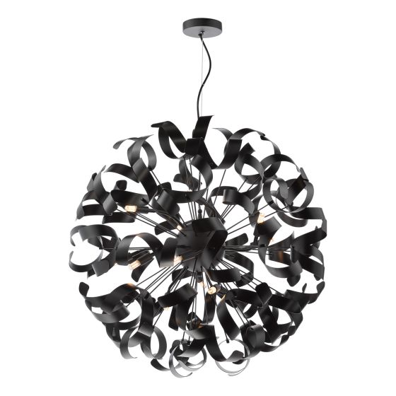 där lighting Swash 12 Light Pendant Black With Black Ribbons