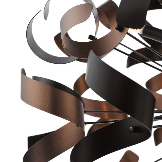 Där Lighting Swash 12 Light Pendant Black With Copper Ribbons