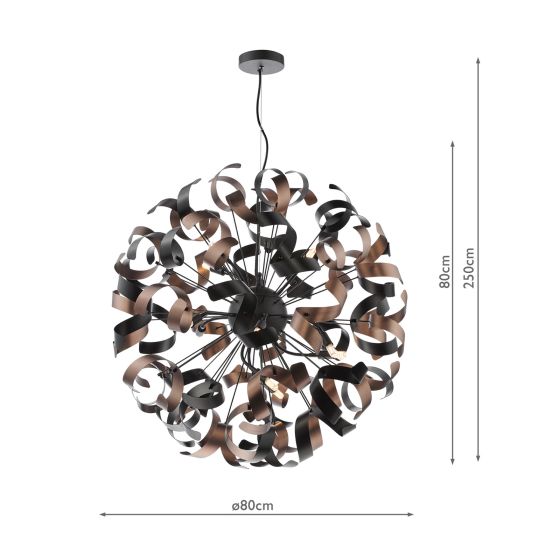 Där Lighting Swash 12 Light Pendant Black With Copper Ribbons