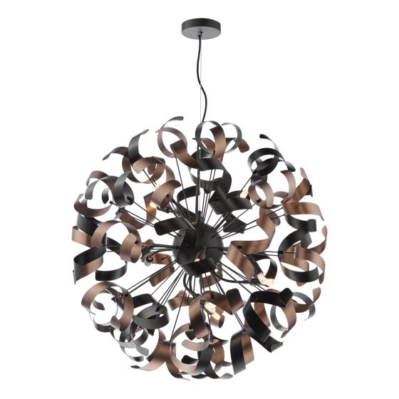 där lighting Swash 12 Light Pendant Black With Copper Ribbons