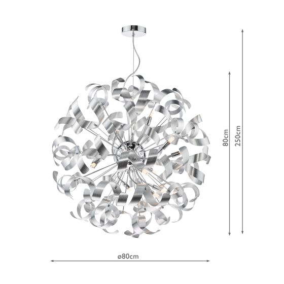Där Lighting Swash 12 Light Pendant Polished Chrome With Aluminium Ribbons