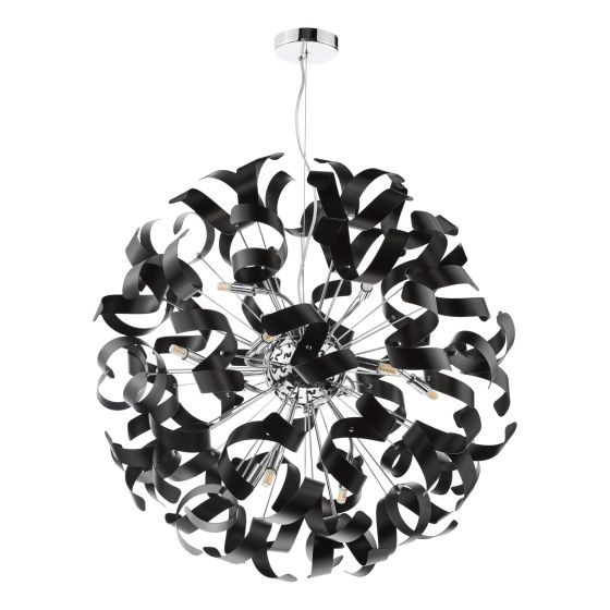 Där Lighting Swash 12 Light Pendant Polished Chrome With Black Ribbons