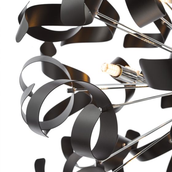 Där Lighting Swash 12 Light Pendant Polished Chrome With Black Ribbons