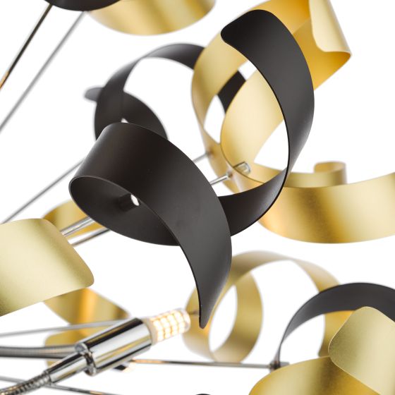 Där Lighting Swash 12 Light Pendant Polished Chrome With Black & Gold Ribbons
