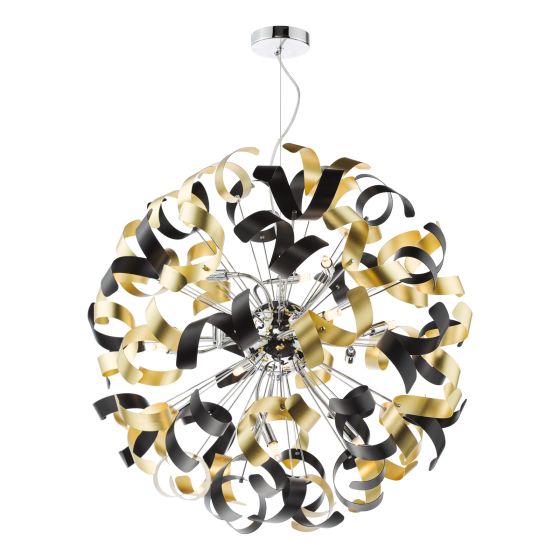 där lighting Swash 12 Light Pendant Polished Chrome With Black & Gold Ribbons
