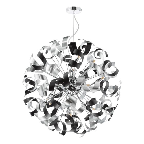 Där Lighting Swash 12 Light Pendant Polished Chrome With Black & Aluminium Ribbons