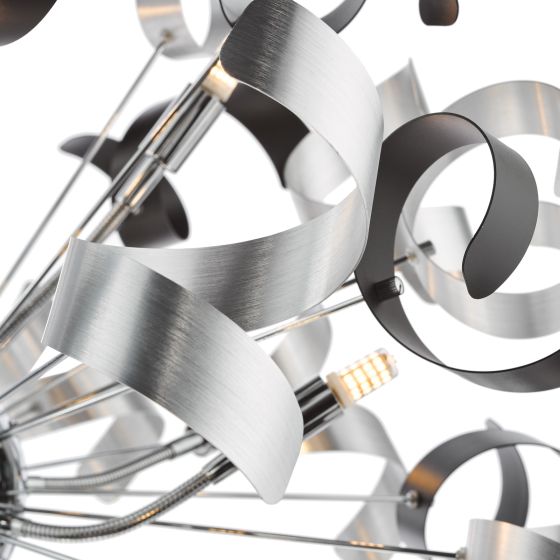 Där Lighting Swash 12 Light Pendant Polished Chrome With Black & Aluminium Ribbons