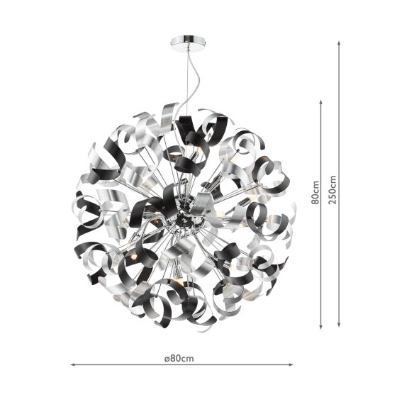 Där Lighting Swash 12 Light Pendant Polished Chrome With Black & Aluminium Ribbons