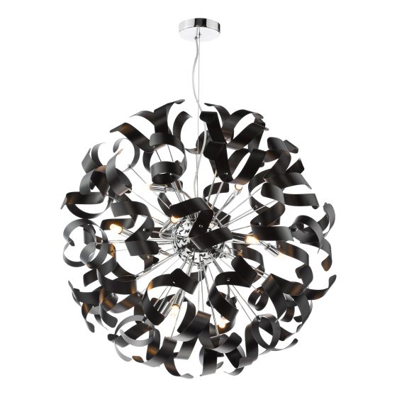 där lighting Swash 12 Light Pendant Polished Chrome With Black Ribbons