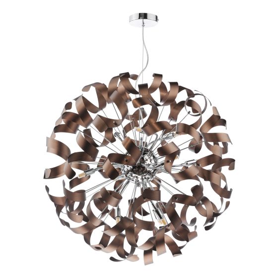 Där Lighting Swash 12 Light Pendant Polished Chrome With Copper Ribbons
