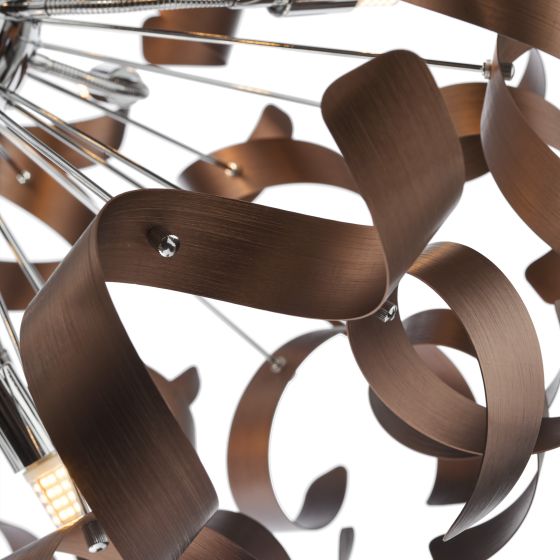 Där Lighting Swash 12 Light Pendant Polished Chrome With Copper Ribbons