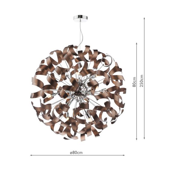 Där Lighting Swash 12 Light Pendant Polished Chrome With Copper Ribbons