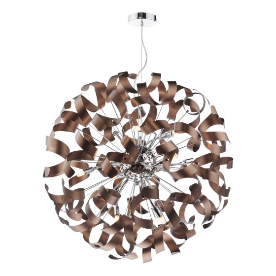 där lighting Swash 12 Light Pendant Polished Chrome with Copper Ribbons