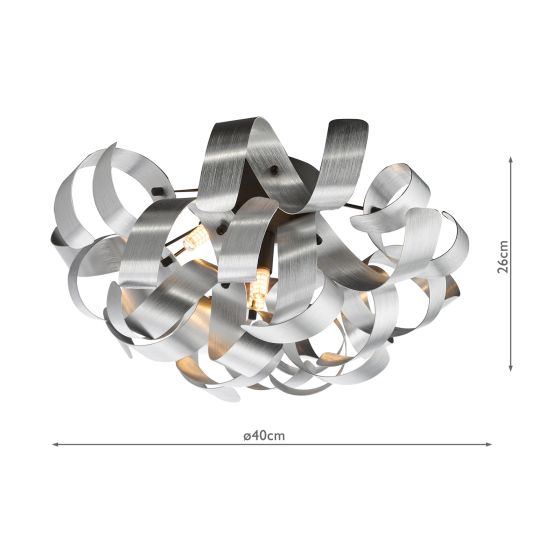 Där Lighting Swash 4 Light Flush Black With Aluminium Ribbons