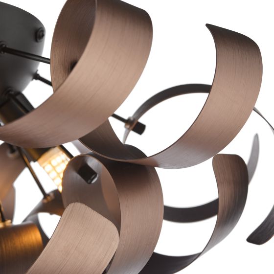 Där Lighting Swash 4 Light Flush Black With Copper Ribbons