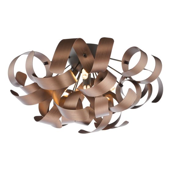 där lighting Swash 4 Light Flush Black With Copper Ribbons