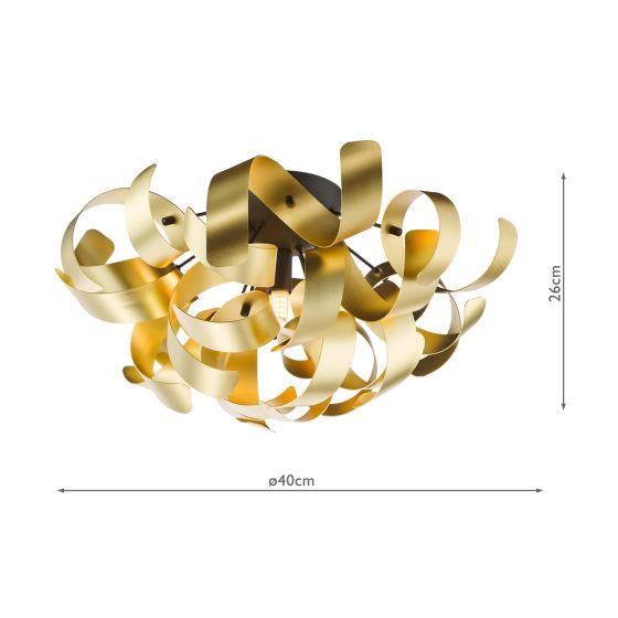 Där Lighting Swash 4 Light Flush Black With Gold Ribbons