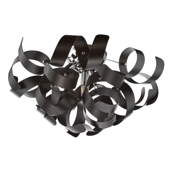 Där Lighting Swash 4 Light Flush Polished Chrome With Black Ribbons