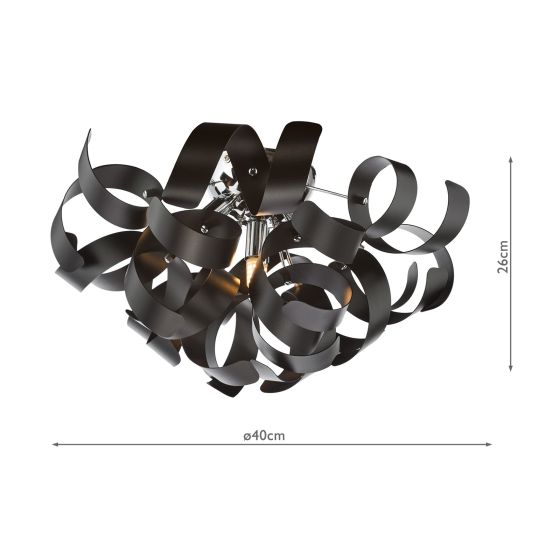 Där Lighting Swash 4 Light Flush Polished Chrome With Black Ribbons