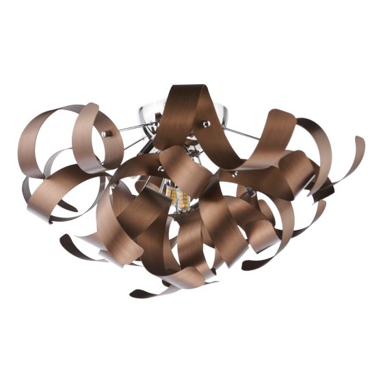 Där Lighting Swash 4 Light Flush Polished Chrome With Copper Ribbons