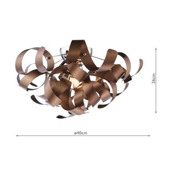 Där Lighting Swash 4 Light Flush Polished Chrome With Copper Ribbons