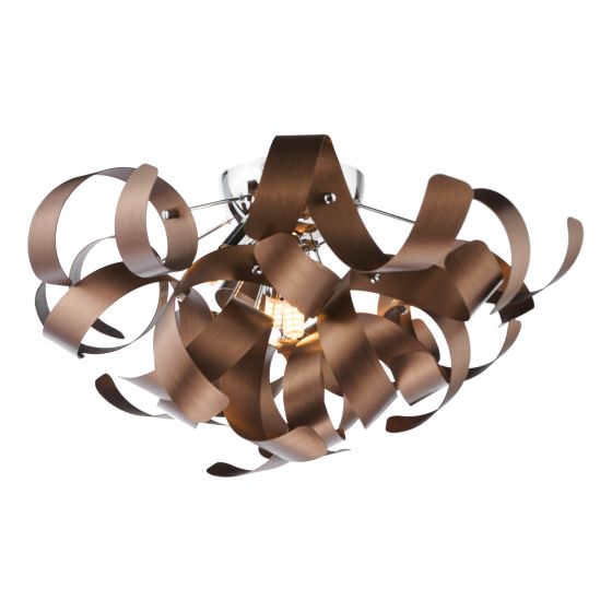 där lighting Swash 4 Light Flush Polished Chrome With Copper Ribbons