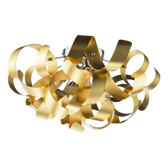 Där Lighting Swash 4 Light Flush Polished Chrome With Gold Ribbons