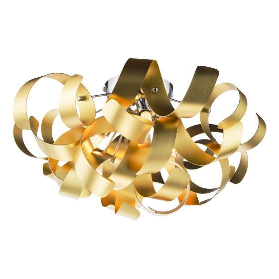 där lighting Swash 4 Light Flush Polished Chrome With Gold Ribbons