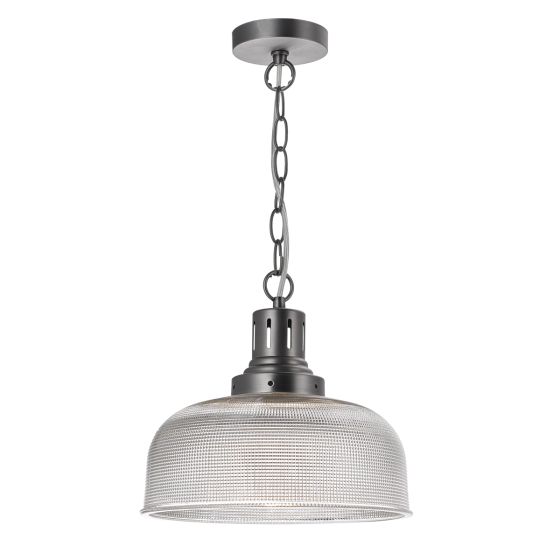 Där Lighting Tack Pendant Industrial Nickel Textured Glass