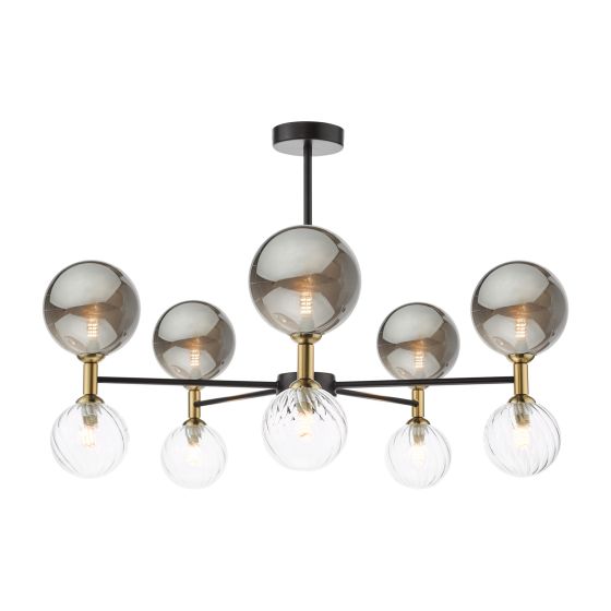 där lighting Takara 10 Light Semi-Flush Black With Twisted & Smoked Glass