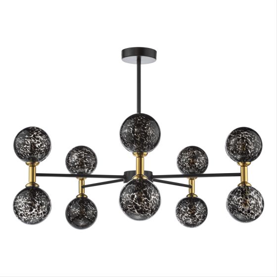 Där Lighting Takara 10 Light Semi-Flush Matt Black With Black Confetti Glass
