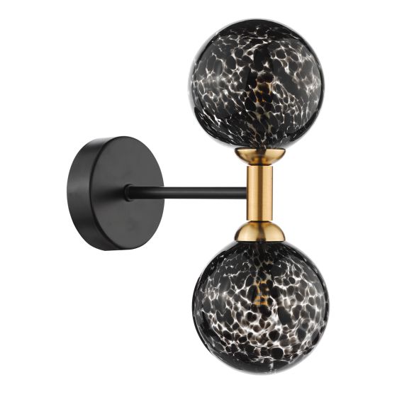 Där Lighting Takara 2 Light Wall Light Black With Black Confetti Glass