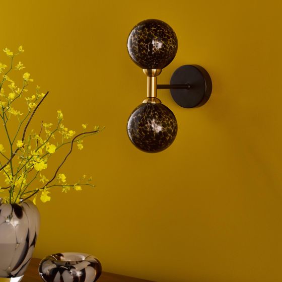 Där Lighting Takara 2 Light Wall Light Black With Black Confetti Glass