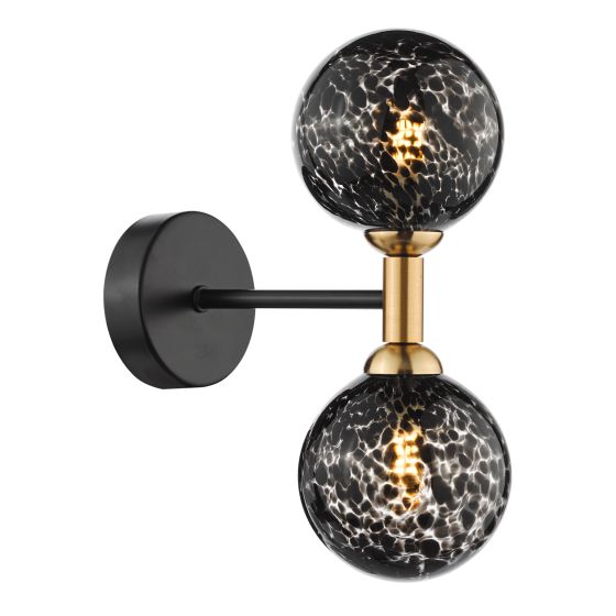 där lighting Takara 2 Light Wall Light Black With Black Confetti Glass