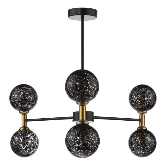 Där Lighting Takara 6 Light Semi-Flush Matt Black And Bronze With Black Confetti Glass
