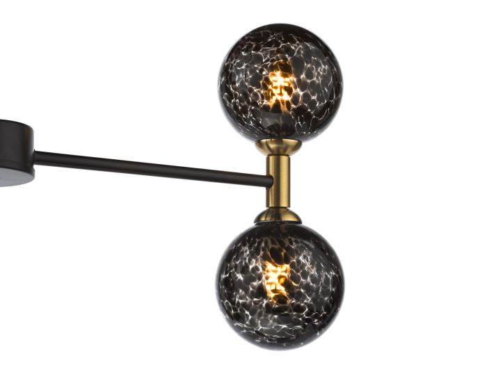 Där Lighting Takara 6 Light Semi-Flush Matt Black And Bronze With Black Confetti Glass