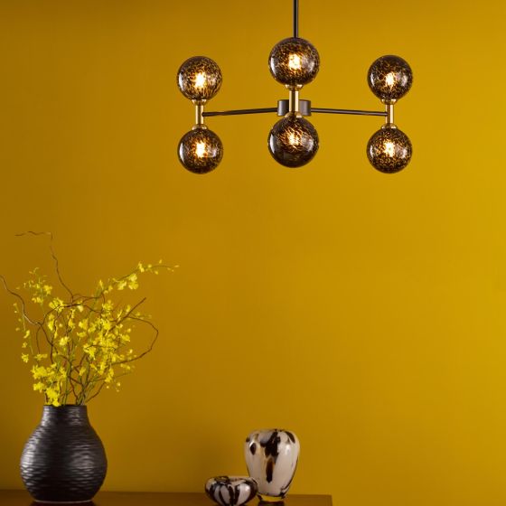 Där Lighting Takara 6 Light Semi-Flush Matt Black And Bronze With Black Confetti Glass
