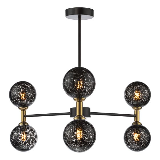 Där Lighting Takara 6 Light Semi-Flush Matt Black And Bronze With Black Confetti Glass
