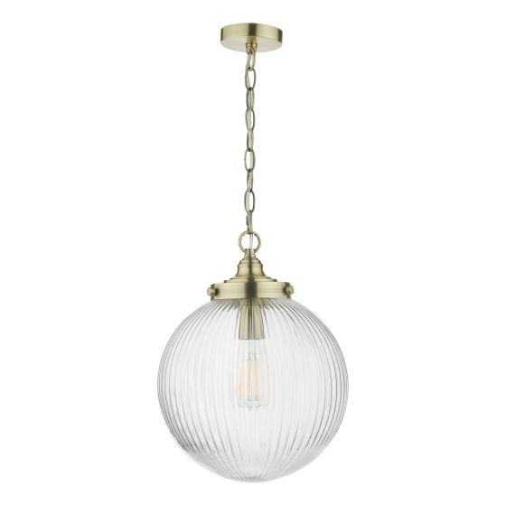 Där Lighting Tamara 1 Light Single Pendant Antique Brass Ribbed Glass