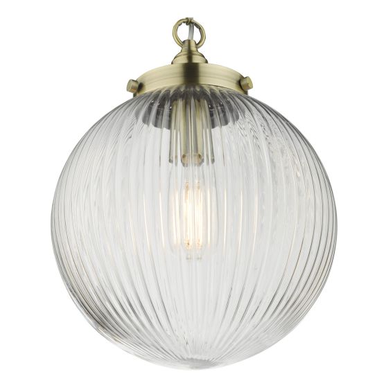 Där Lighting Tamara 1 Light Single Pendant Antique Brass Ribbed Glass