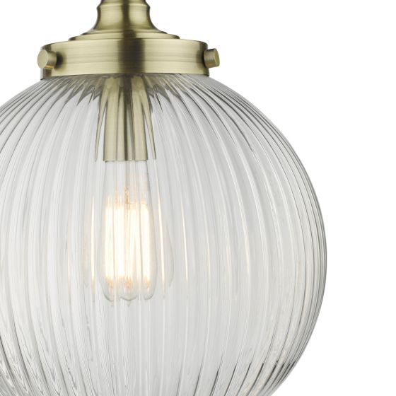 Där Lighting Tamara 1 Light Single Pendant Antique Brass Ribbed Glass