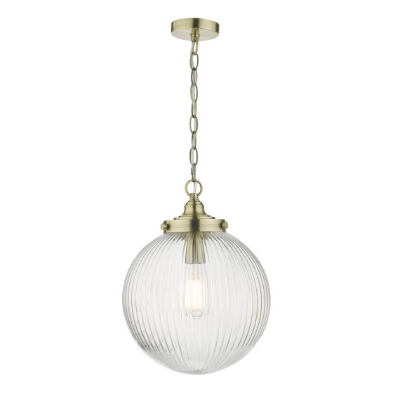 där lighting Tamara 1 Light Single Pendant Antique Brass Ribbed Glass