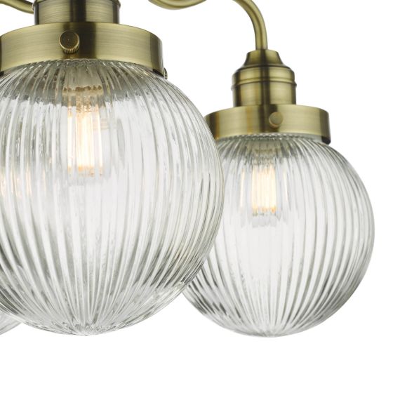 Där Lighting Tamara 3 Light Bathroom Semi Flush Antique Brass Ribbed Glass IP44