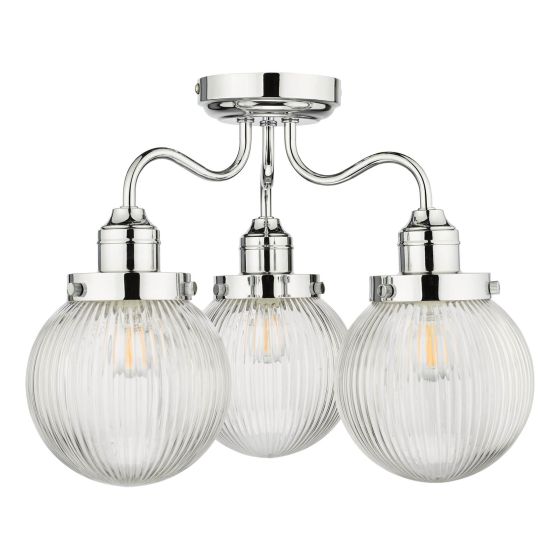 Där Lighting Tamara 3 Light Bathroom Semi Flush Polished Chrome Ribbed Glass IP44