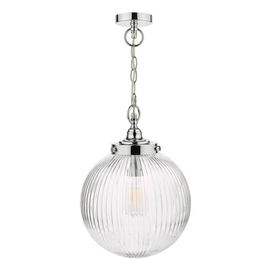 Där Lighting Tamara Bathroom Pendant Polished Chrome Ribbed Glass IP44
