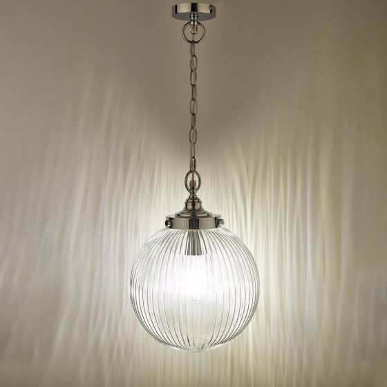 Där Lighting Tamara Bathroom Pendant Polished Chrome Ribbed Glass IP44