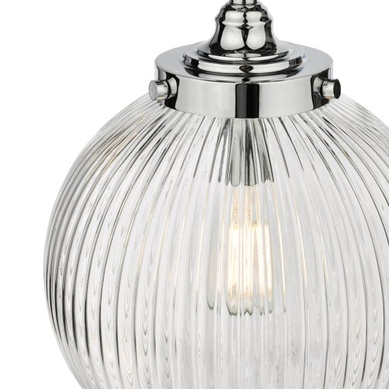 Där Lighting Tamara Bathroom Pendant Polished Chrome Ribbed Glass IP44