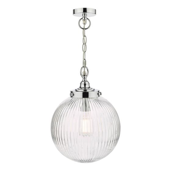 där lighting Tamara Bathroom Pendant Polished Chrome Ribbed Glass IP44