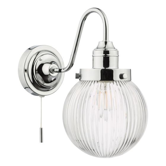 Där Lighting Tamara Bathroom Wall Light Polished Chrome Ribbed Glass IP44